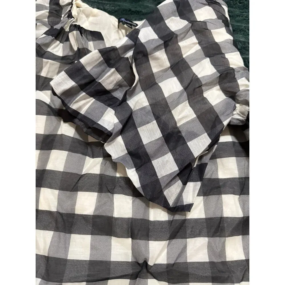 NWT Madewell Bubble-Sleeve Top True‎ Black Gingham Plaid Short Sleeve Size 2